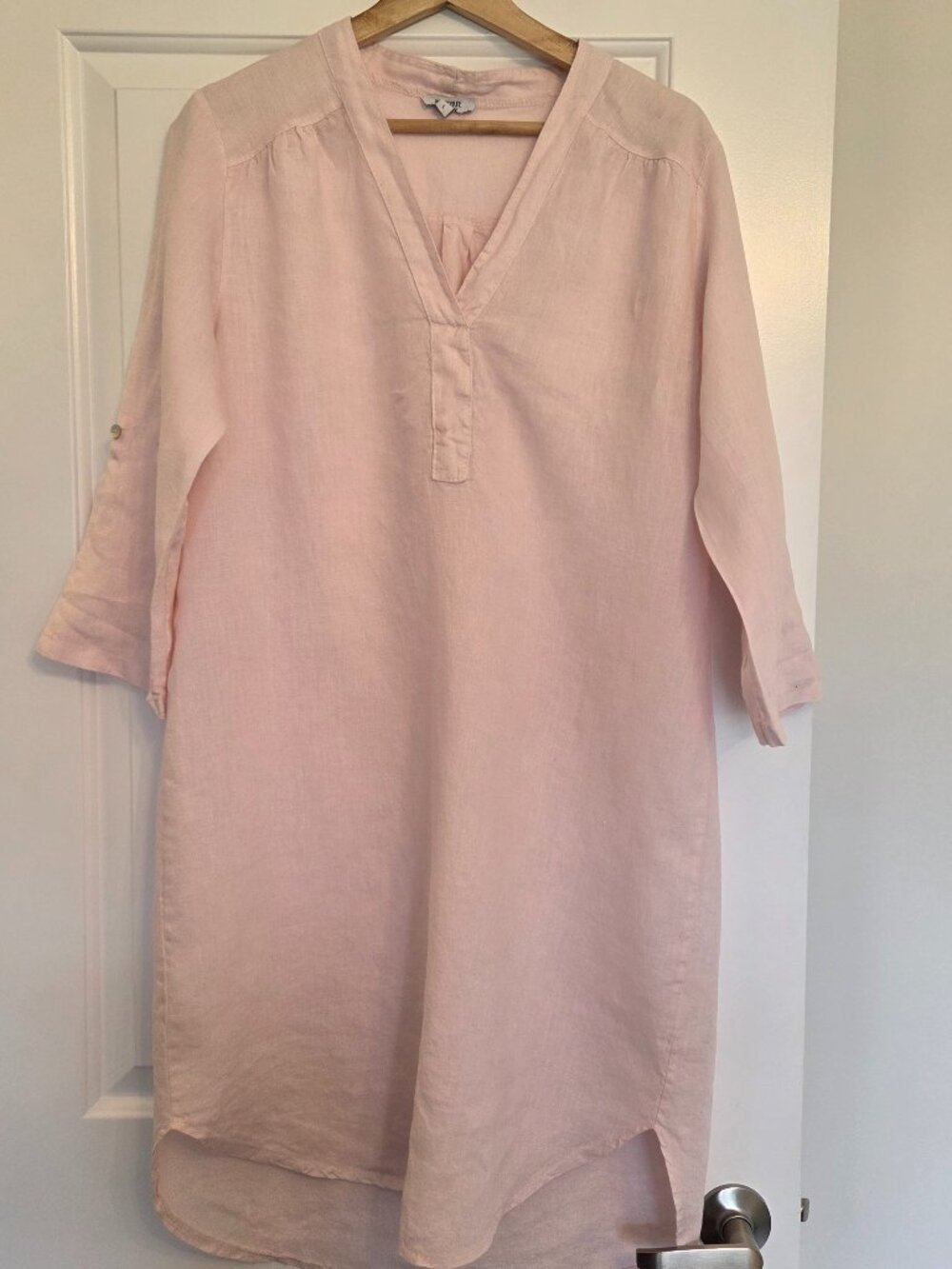 Rosemarine pink linen v neck shirt style dress button up sleeve size L